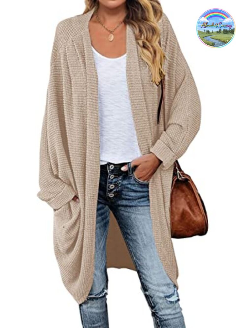Oversized Waffle Knit Cardigan Dolman Sleeve Slouchy Fall Sweater